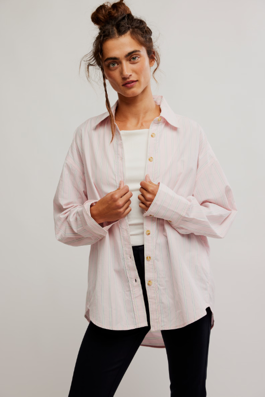 Striped Varsity Vibes Shirt by Free People in Pink – The 66 Collective