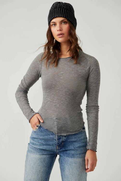 Be My Baby Long Sleeve in Heather Grey by Free People