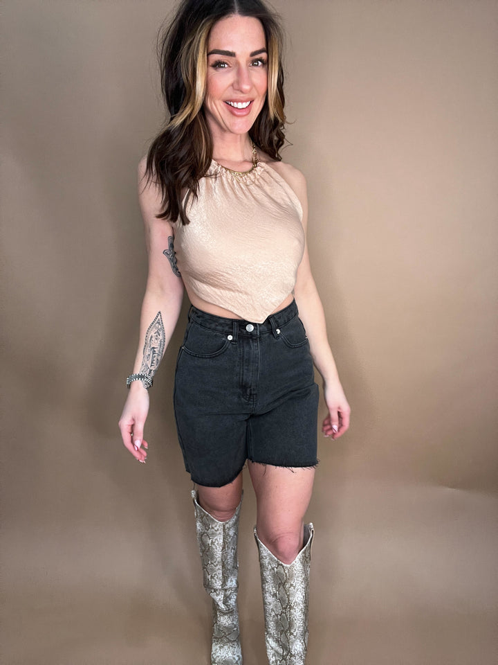 On The Coast Black Wash Denim Shorts
