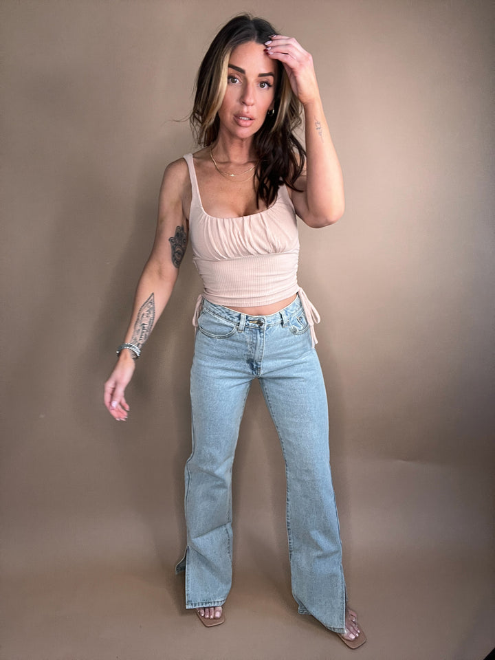 Equilibrium Side Slit Denim Pants Light Wash FINAL SALE