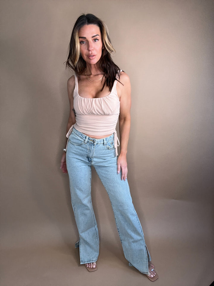 Equilibrium Side Slit Denim Pants Light Wash FINAL SALE