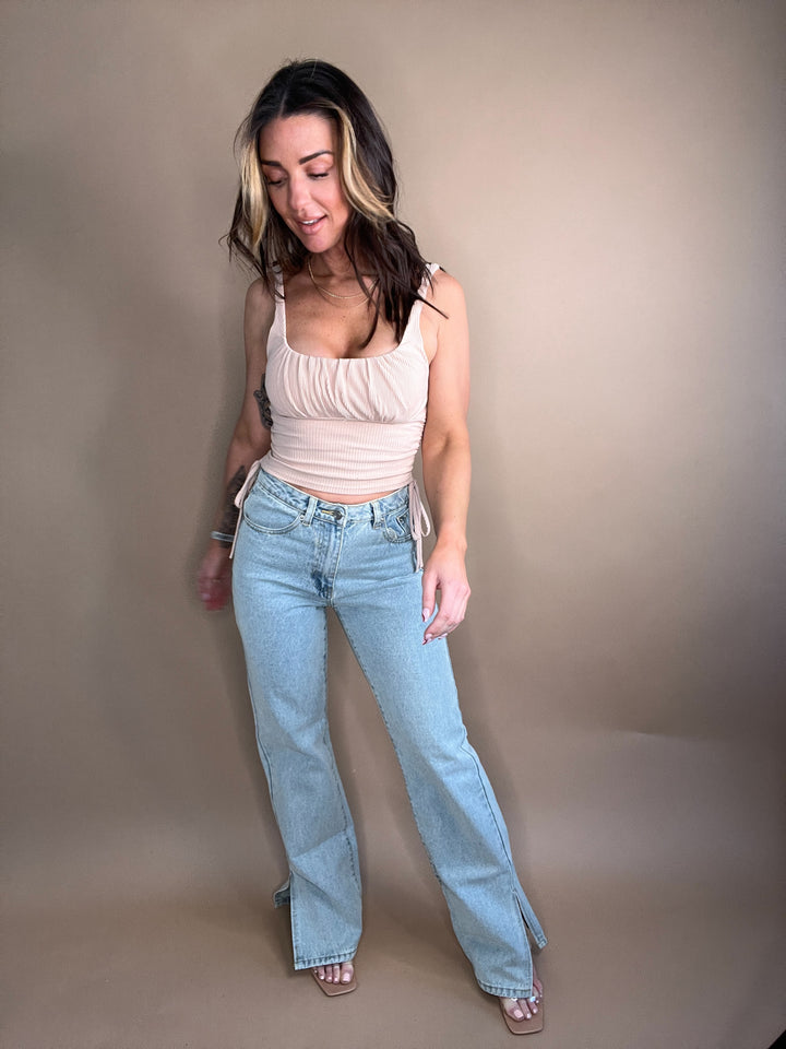 Equilibrium Side Slit Denim Pants Light Wash FINAL SALE