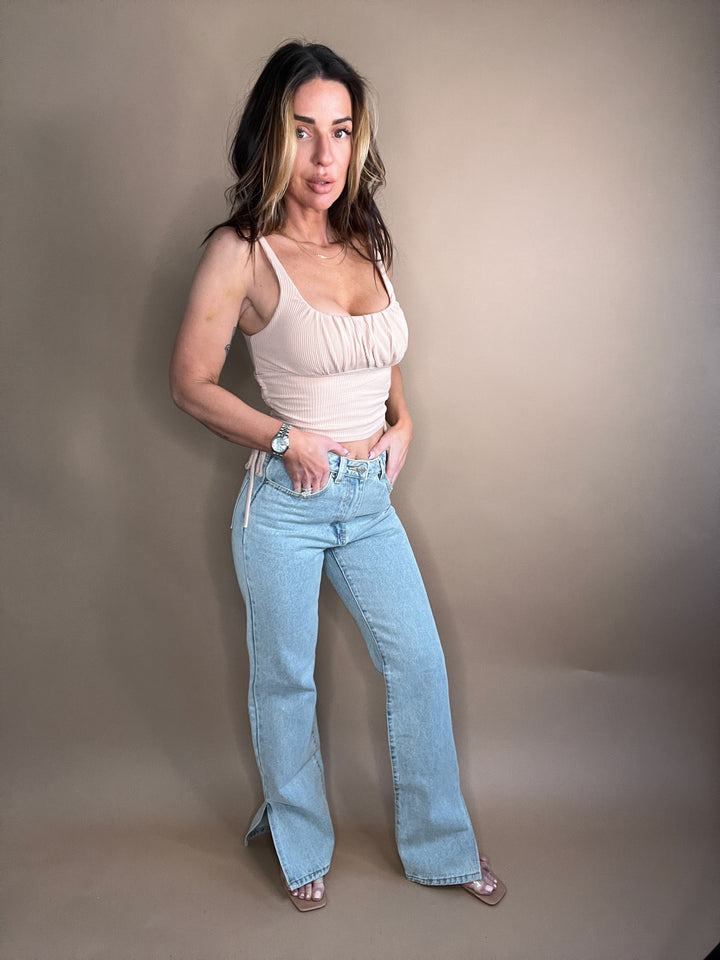Equilibrium Side Slit Denim Pants Light Wash FINAL SALE