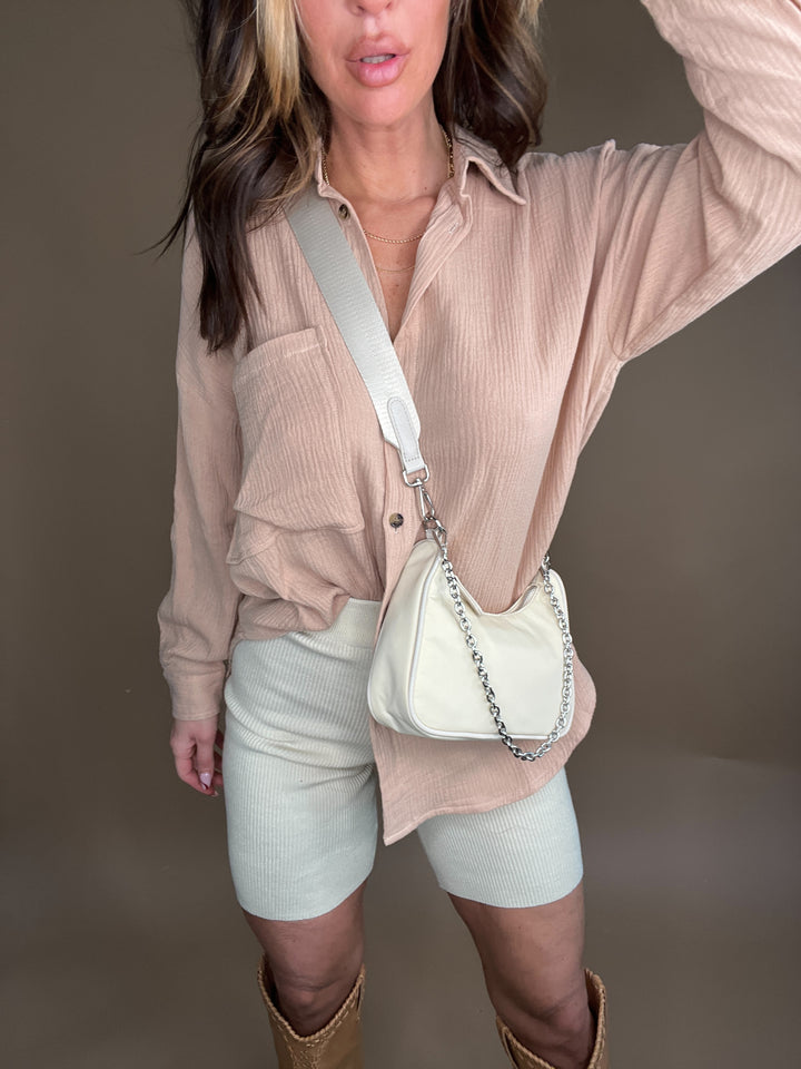 Effortless Cotton Ribbed Biker Shorts in Sand