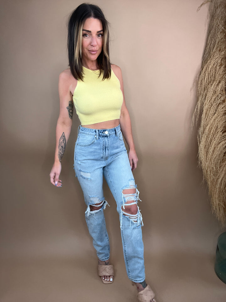 Calder High Rise Distressed Denim Medium Wash