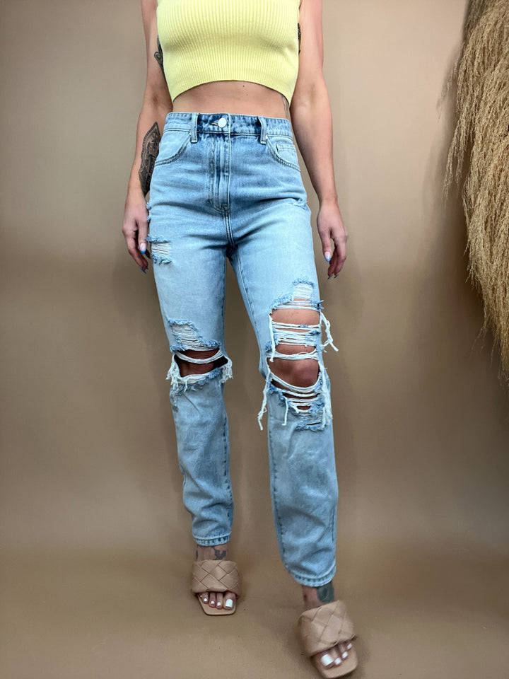 Calder High Rise Distressed Denim Medium Wash