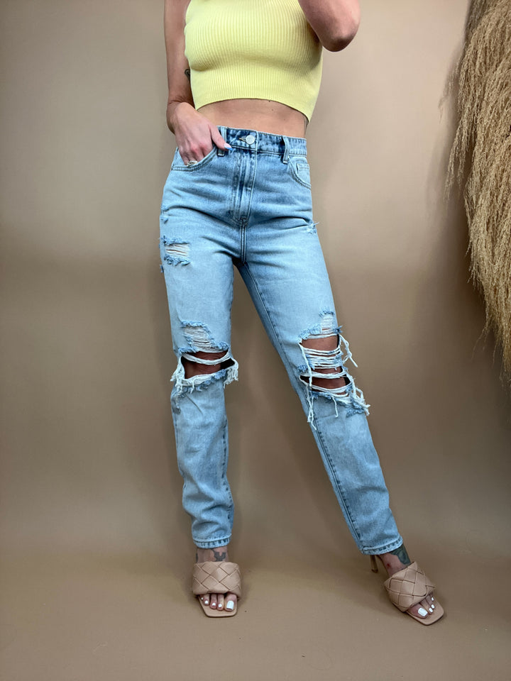 Calder High Rise Distressed Denim Medium Wash