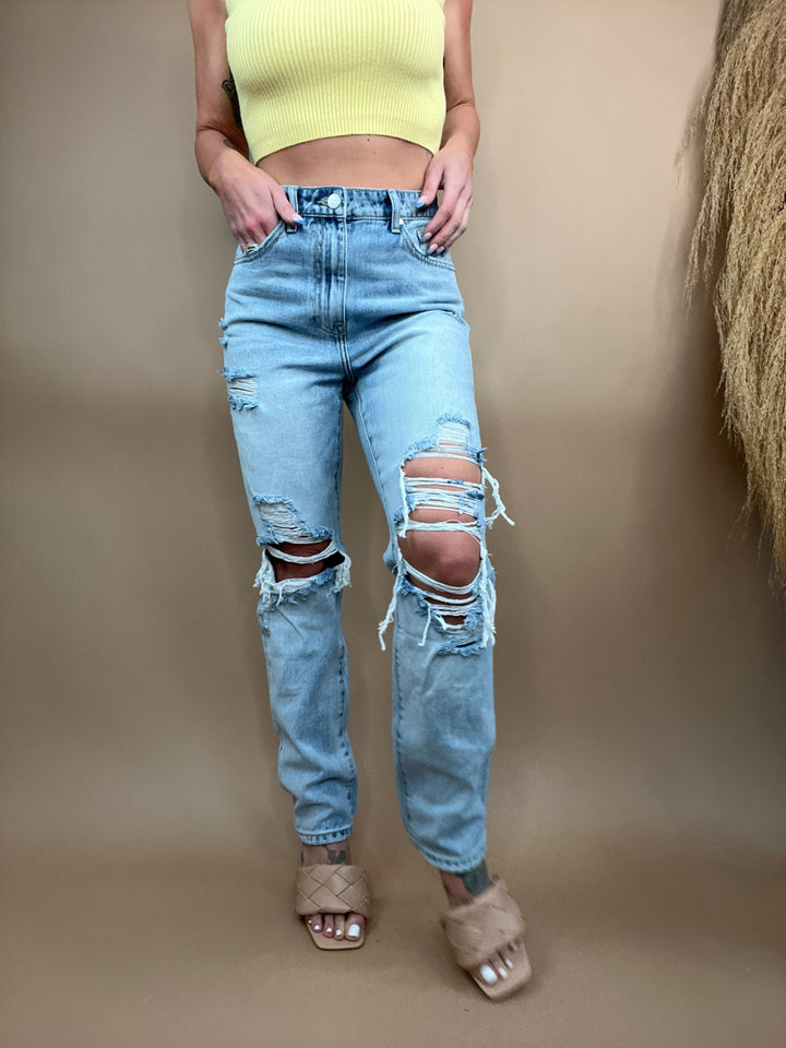 Calder High Rise Distressed Denim Medium Wash
