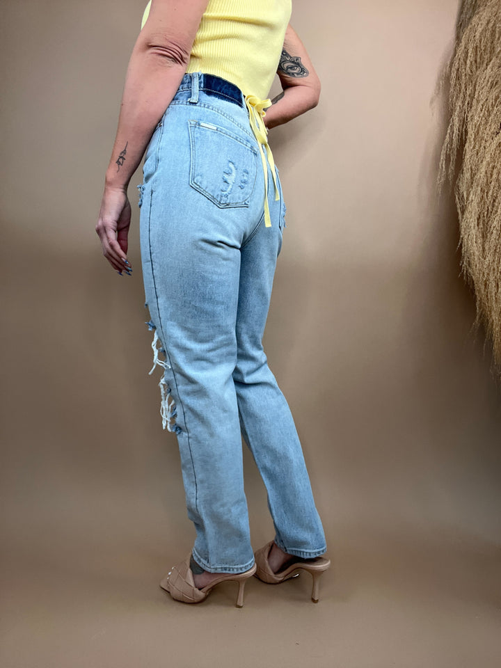 Calder High Rise Distressed Denim Medium Wash