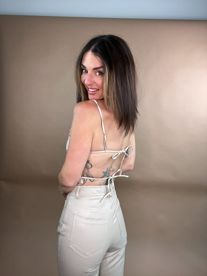 Soul Flower Vegan Leather Top in Beige FINAL SALE
