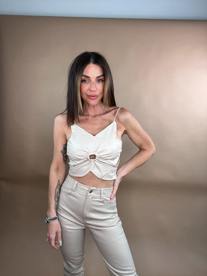 Soul Flower Vegan Leather Top in Beige FINAL SALE