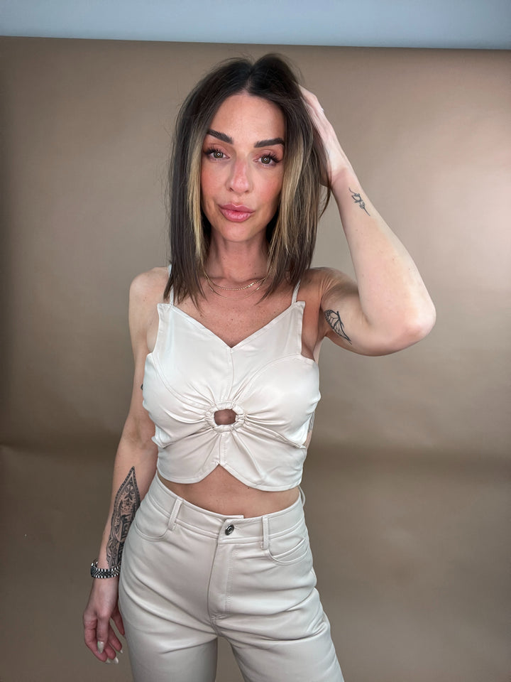 Soul Flower Vegan Leather Top in Beige FINAL SALE