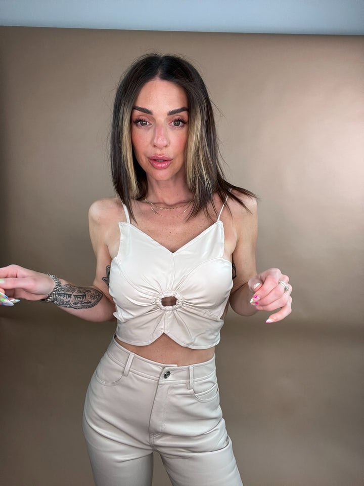 Soul Flower Vegan Leather Top in Beige FINAL SALE