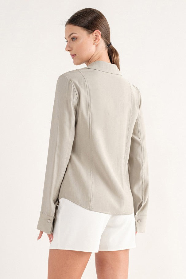 Ivy Lace-Up Long-Sleeve Top in Sage