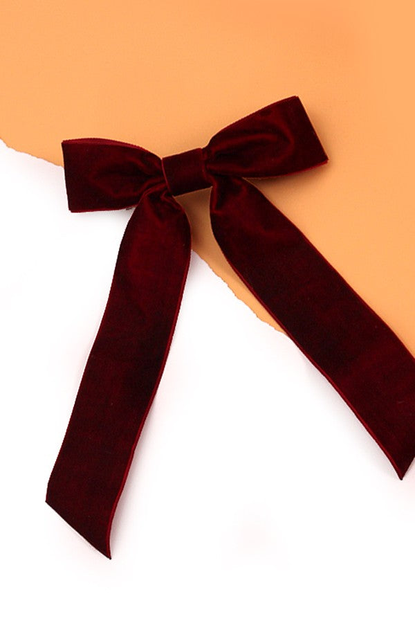 Velvet Bow Hair Clip in Burgandy