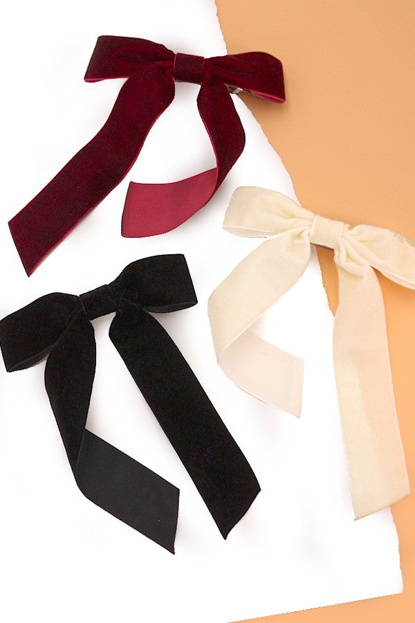 Velvet Bow Hair Clip in Black