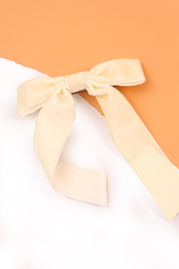 Velvet Bow Hair Clip in Ivory