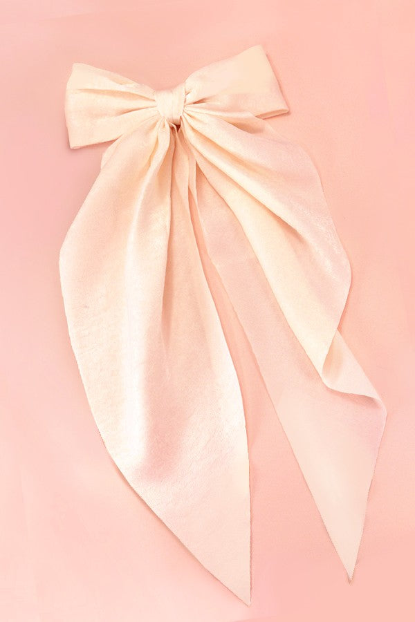 Oversized Satin Bow Hair Clip in Off White