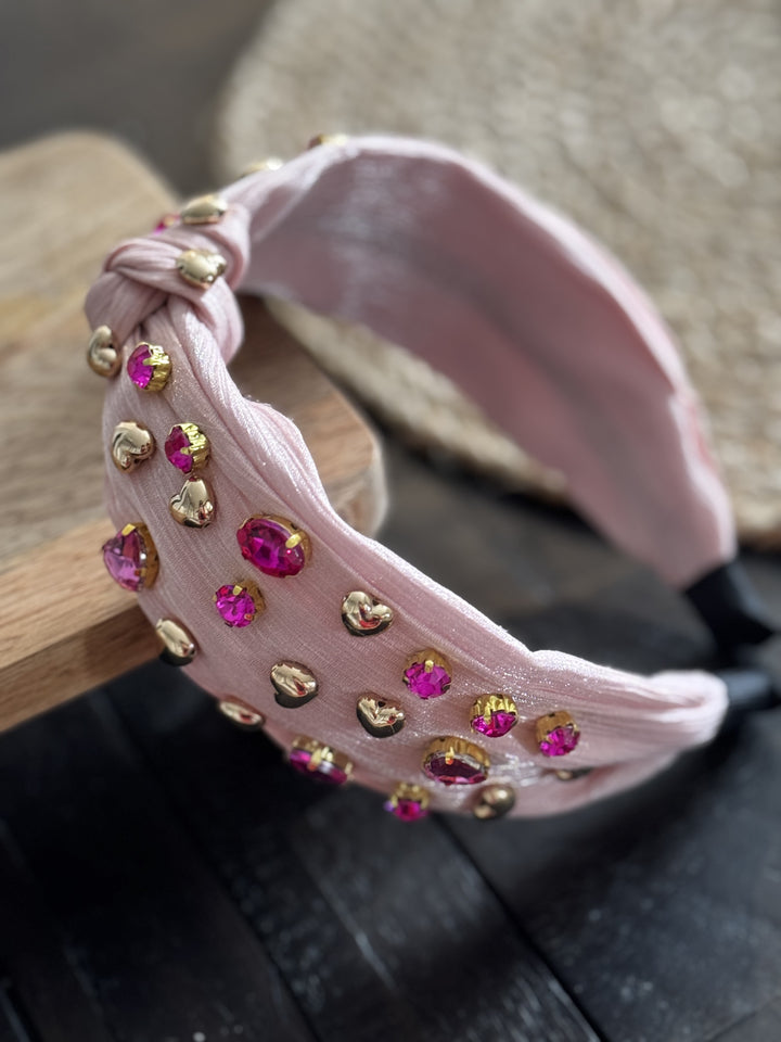 Pink Heart Embellished Headband