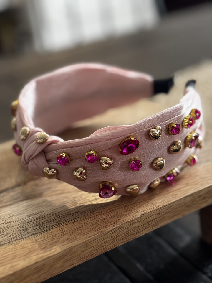 Pink Heart Embellished Headband