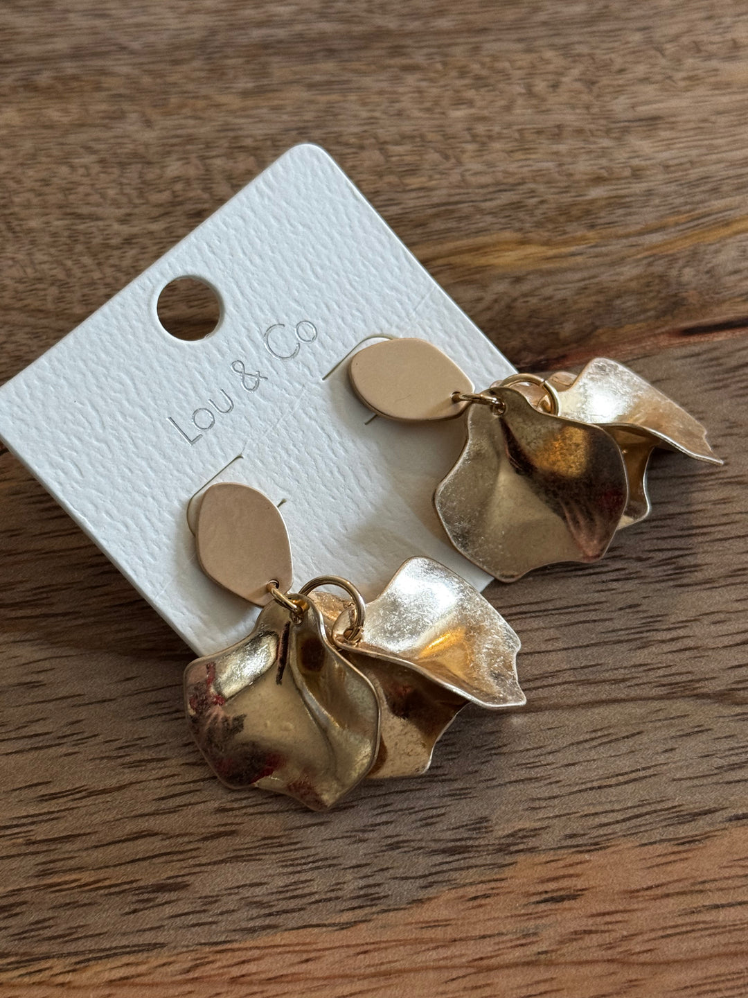 Gold Petal Dangle Earrings