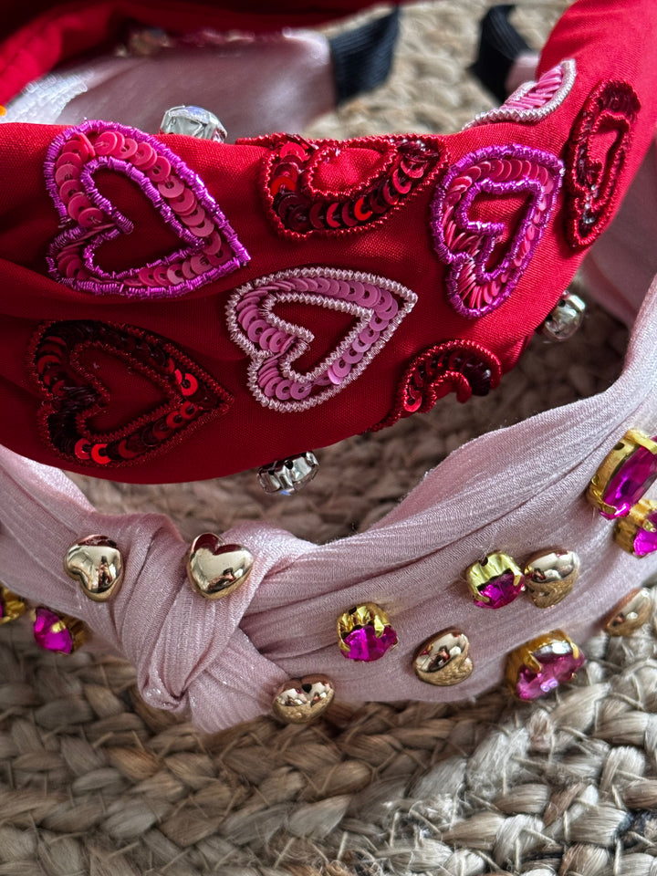 Red Beaded Heart Headband