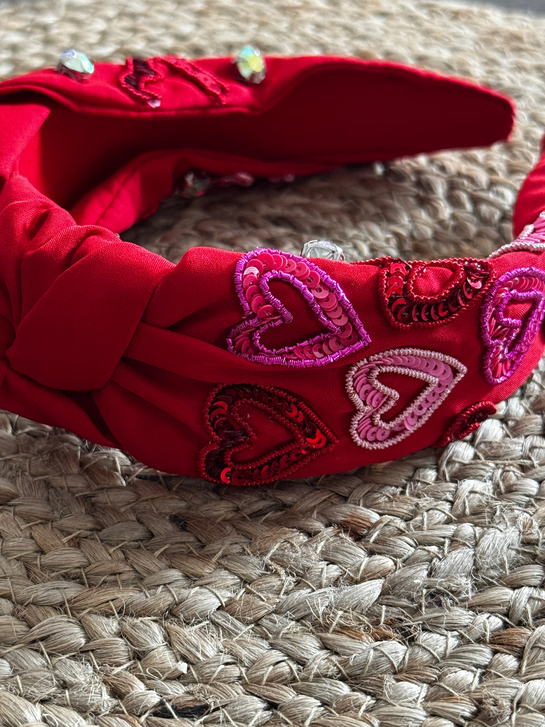 Red Beaded Heart Headband