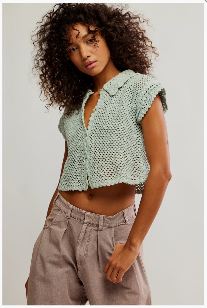 Lilly Crochet Top in Pale Aqua