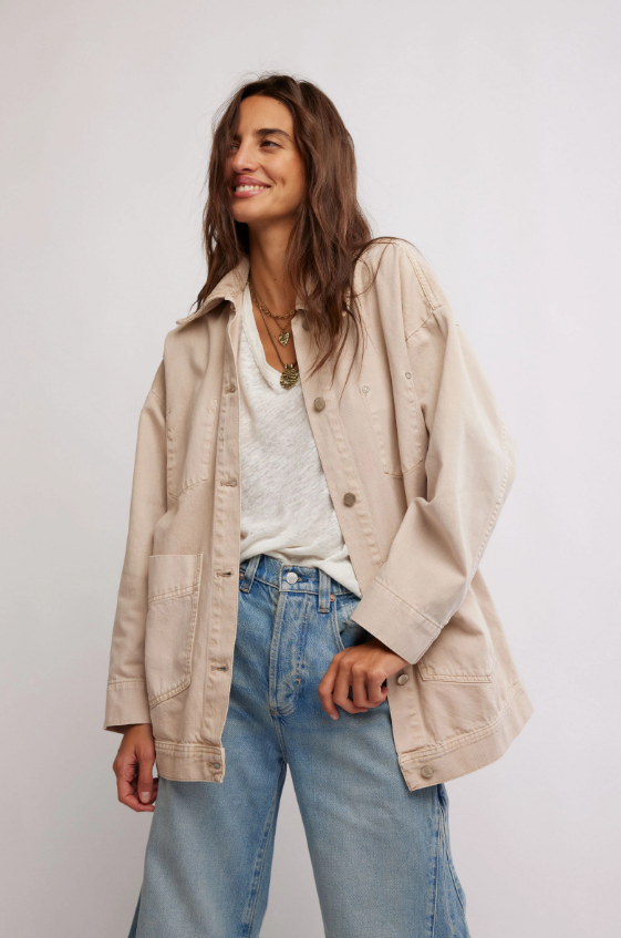 Avery Denim Jacket by Free People in Softest Sand