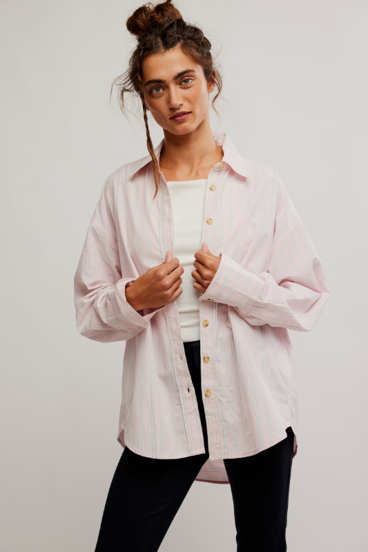 Striped Varsity Vibes Shirt by Free People in Pink