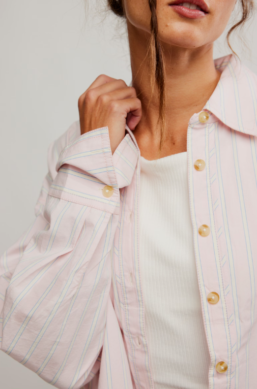 Striped Varsity Vibes Shirt by Free People in Pink