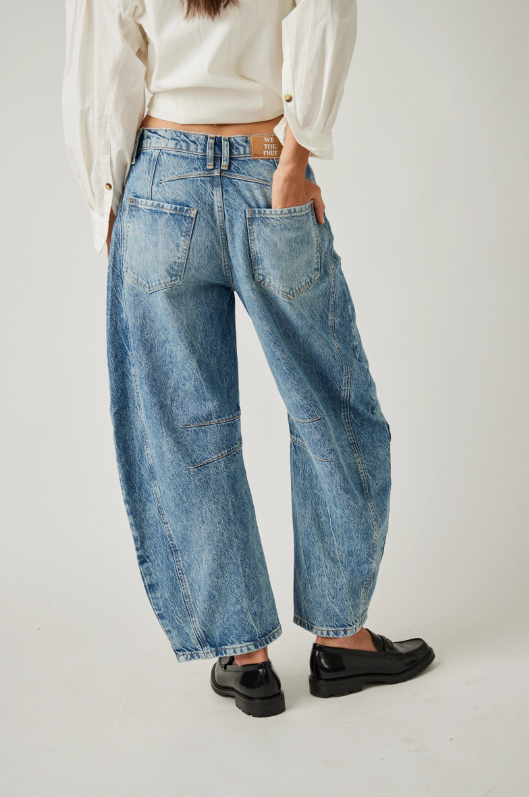 Good Luck Mid Rise Barrel Jeans by Free People in Ultra Light Beam