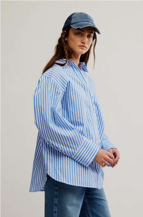 Sabine Tailored Striped Shirt in Blue by Free People