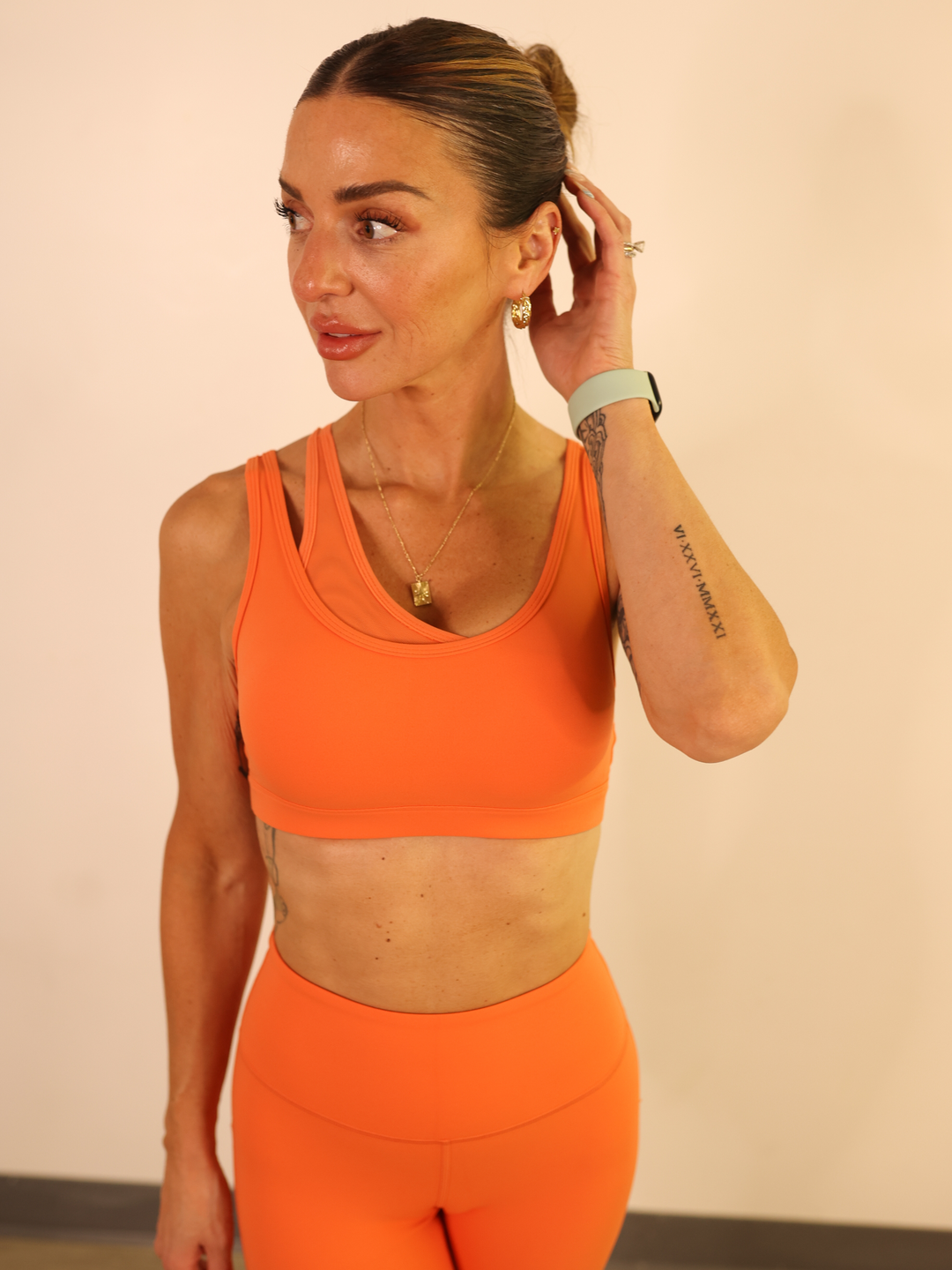 Renée Mesh Double Strap Sports Bra in Mango