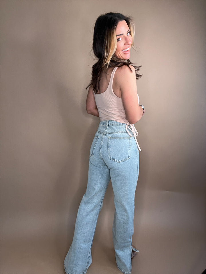 Equilibrium Side Slit Denim Pants Light Wash FINAL SALE