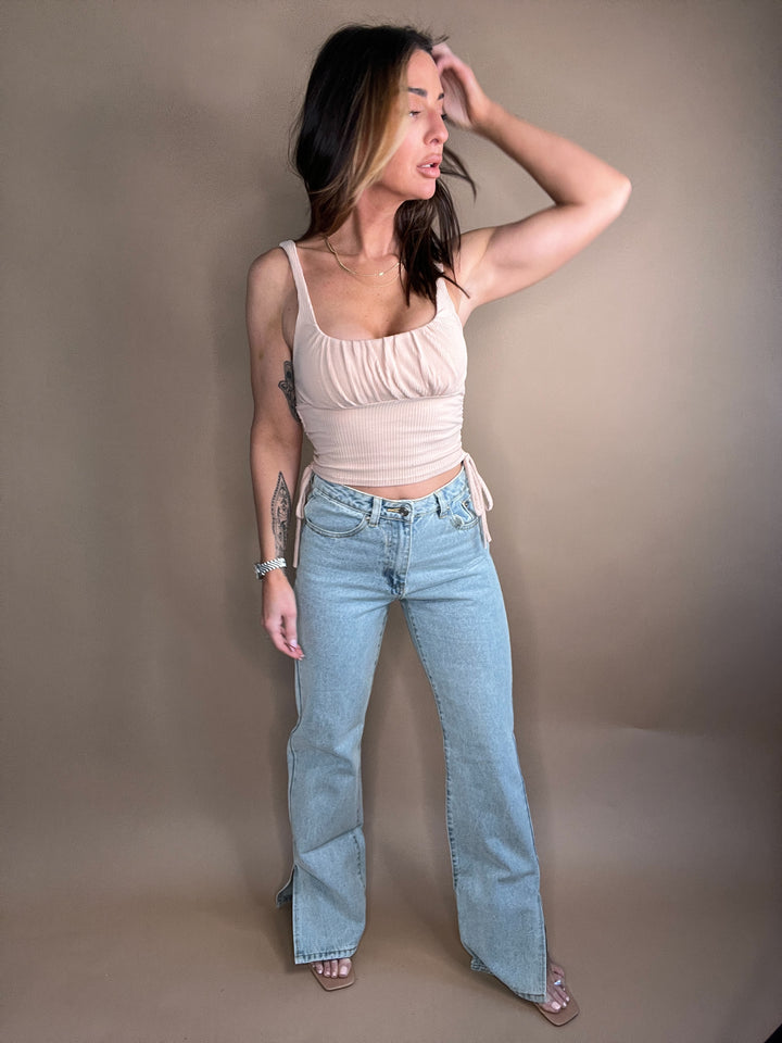 Equilibrium Side Slit Denim Pants Light Wash FINAL SALE