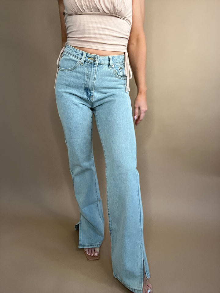 Equilibrium Side Slit Denim Pants Light Wash FINAL SALE