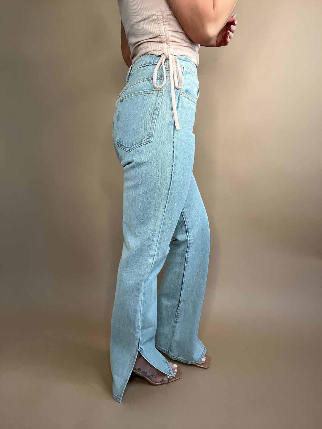 Equilibrium Side Slit Denim Pants Light Wash FINAL SALE