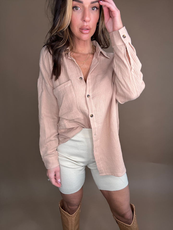Effortless Cotton Ribbed Biker Shorts in Sand