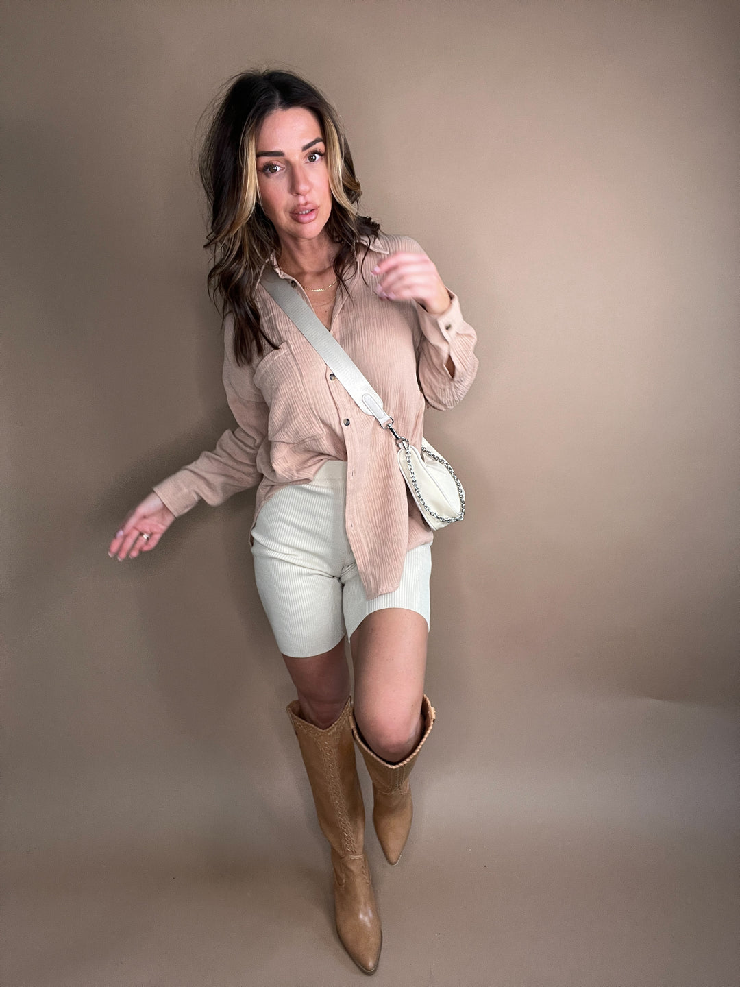 Effortless Cotton Ribbed Biker Shorts in Sand