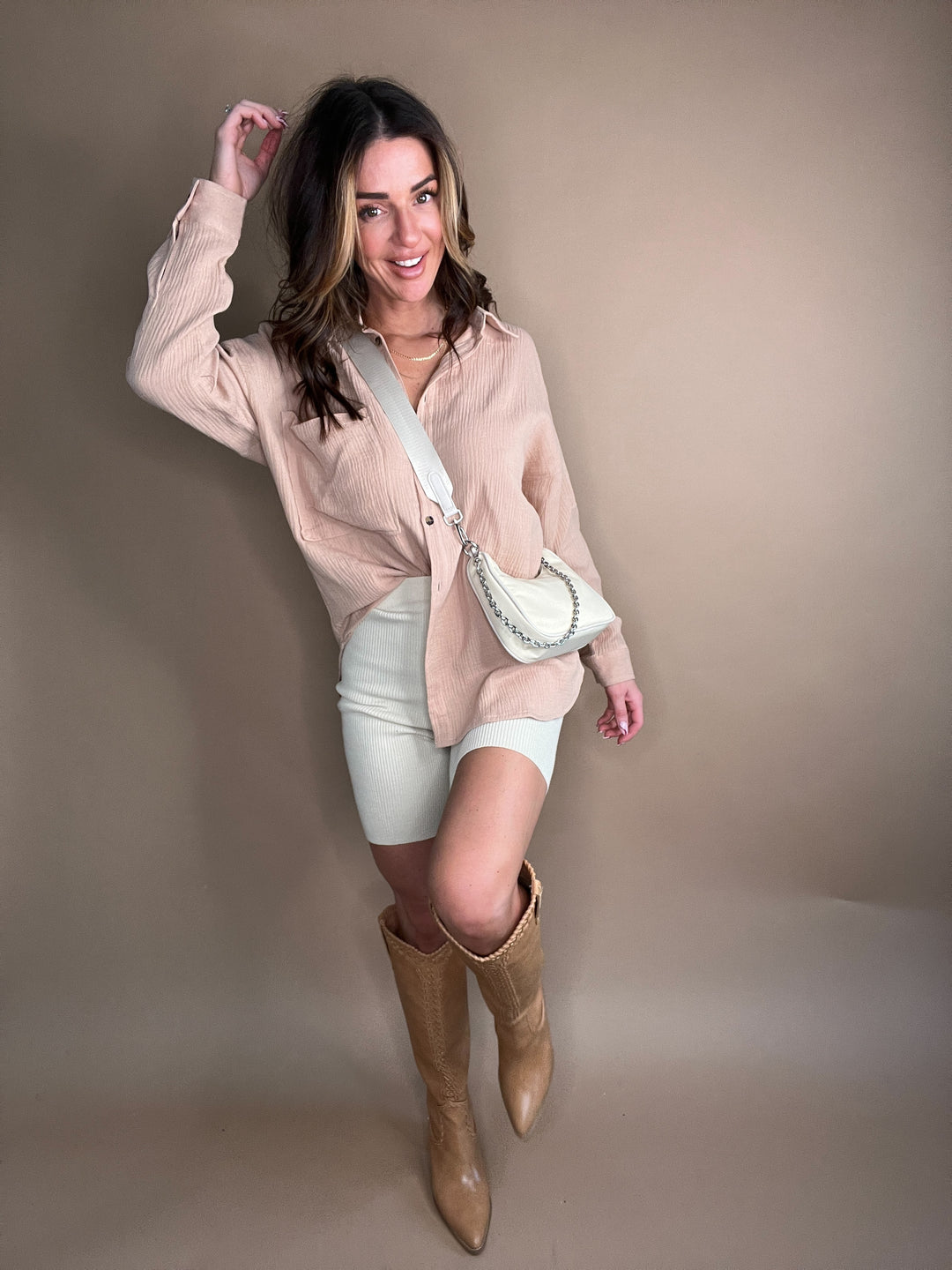 Effortless Cotton Ribbed Biker Shorts in Sand