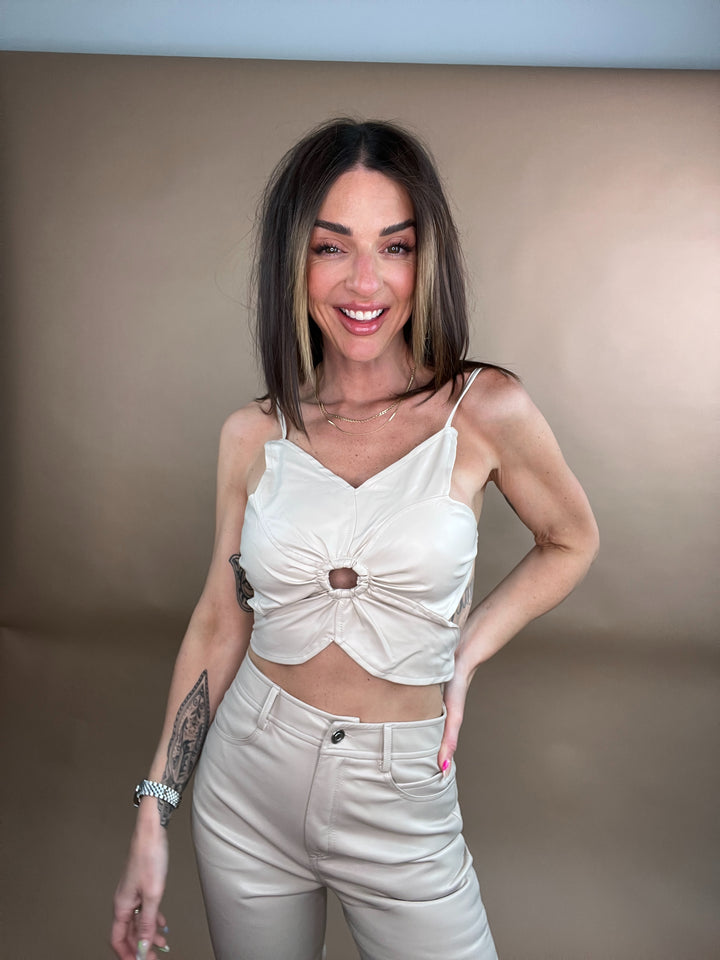 Soul Flower Vegan Leather Top in Beige FINAL SALE