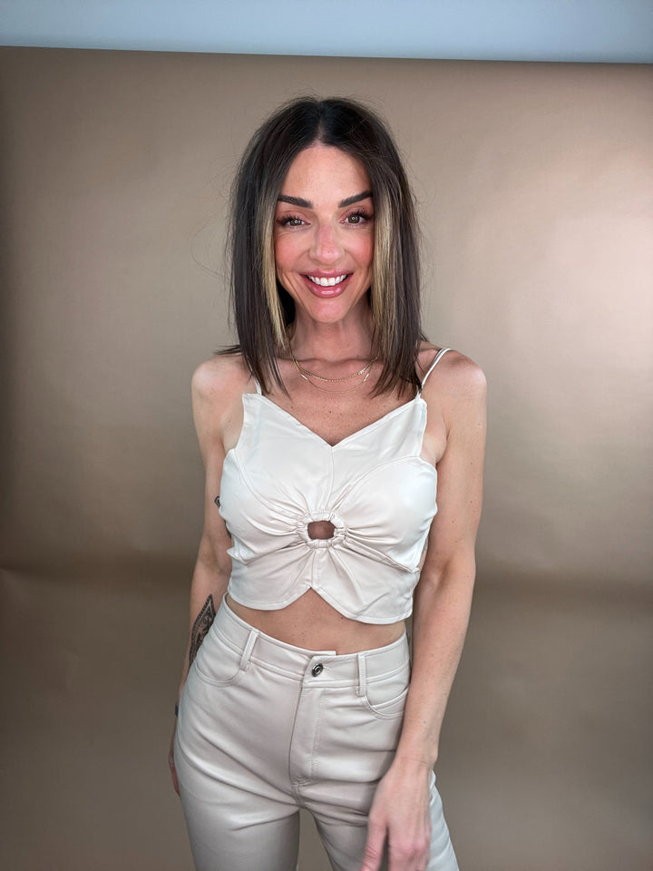 Soul Flower Vegan Leather Top in Beige FINAL SALE