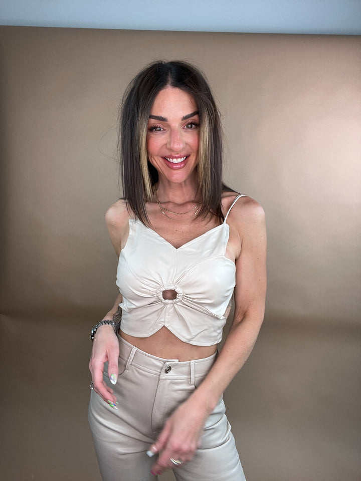 Soul Flower Vegan Leather Top in Beige FINAL SALE