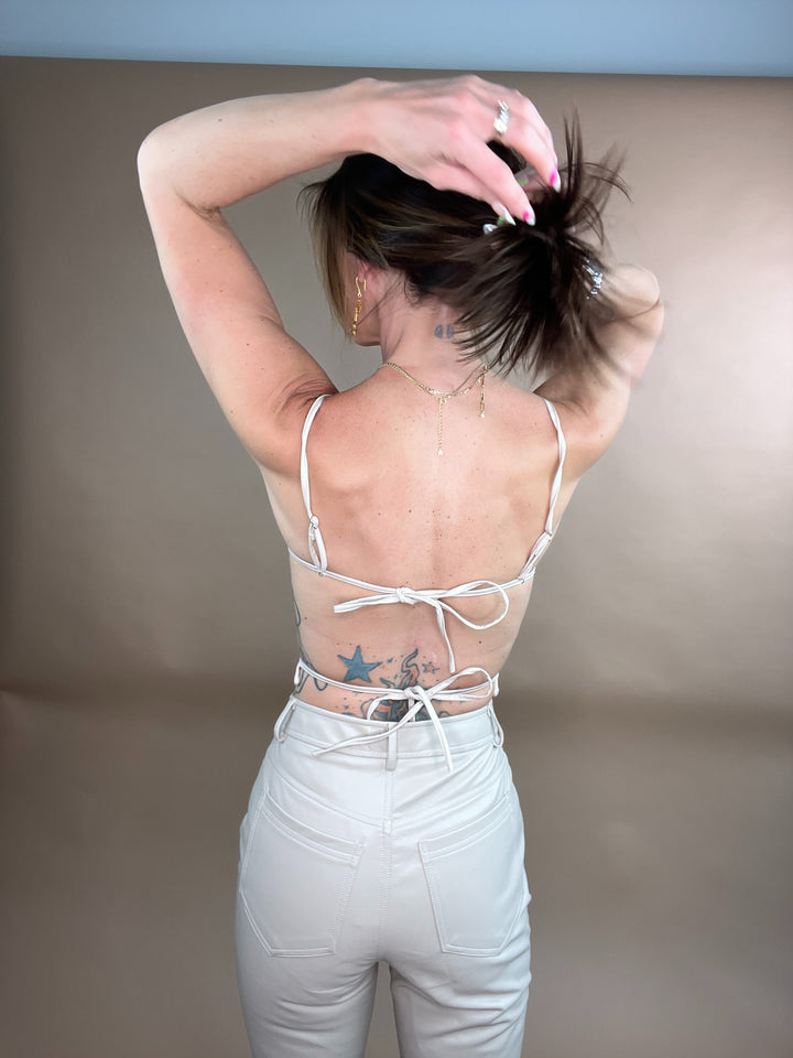 Soul Flower Vegan Leather Top in Beige FINAL SALE