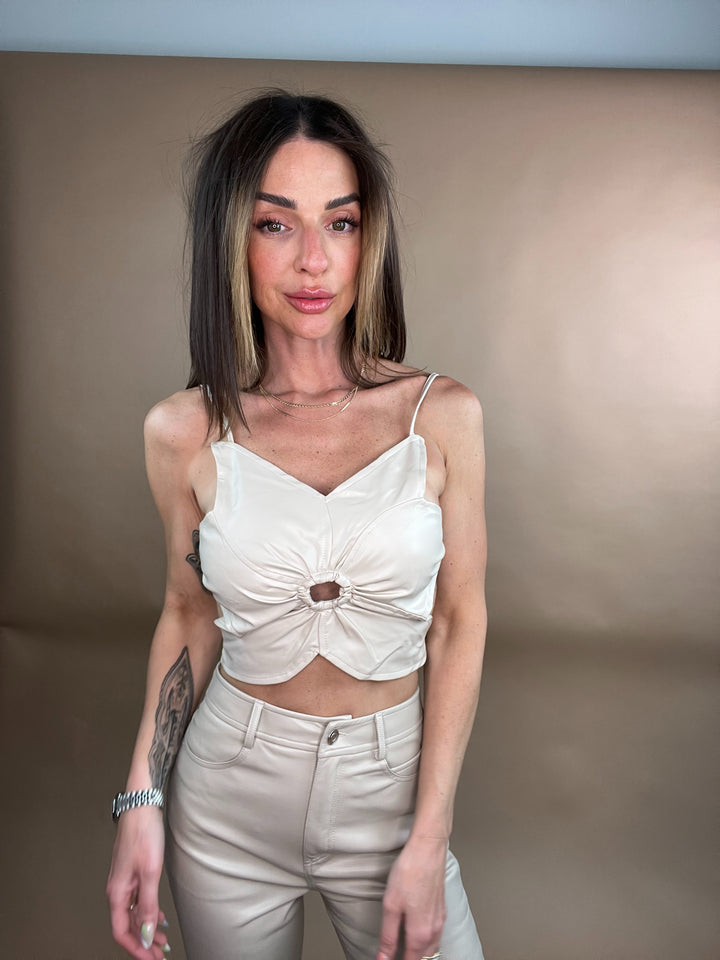 Soul Flower Vegan Leather Top in Beige FINAL SALE