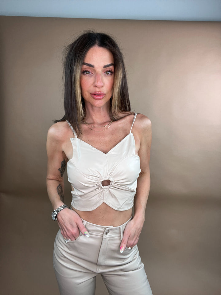 Soul Flower Vegan Leather Top in Beige FINAL SALE