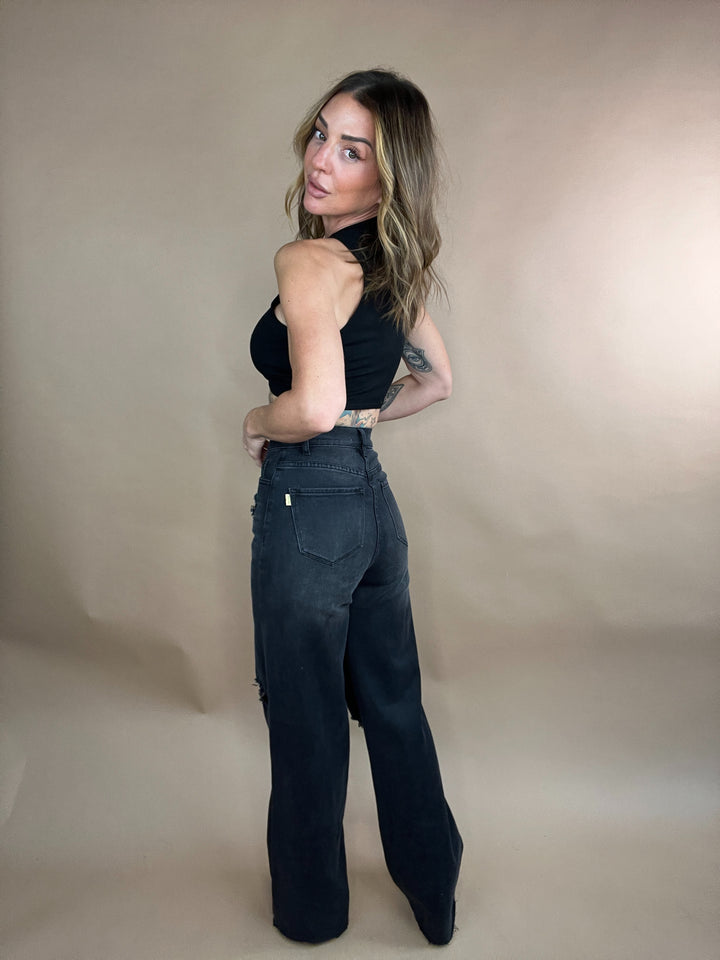 high rise black denim 