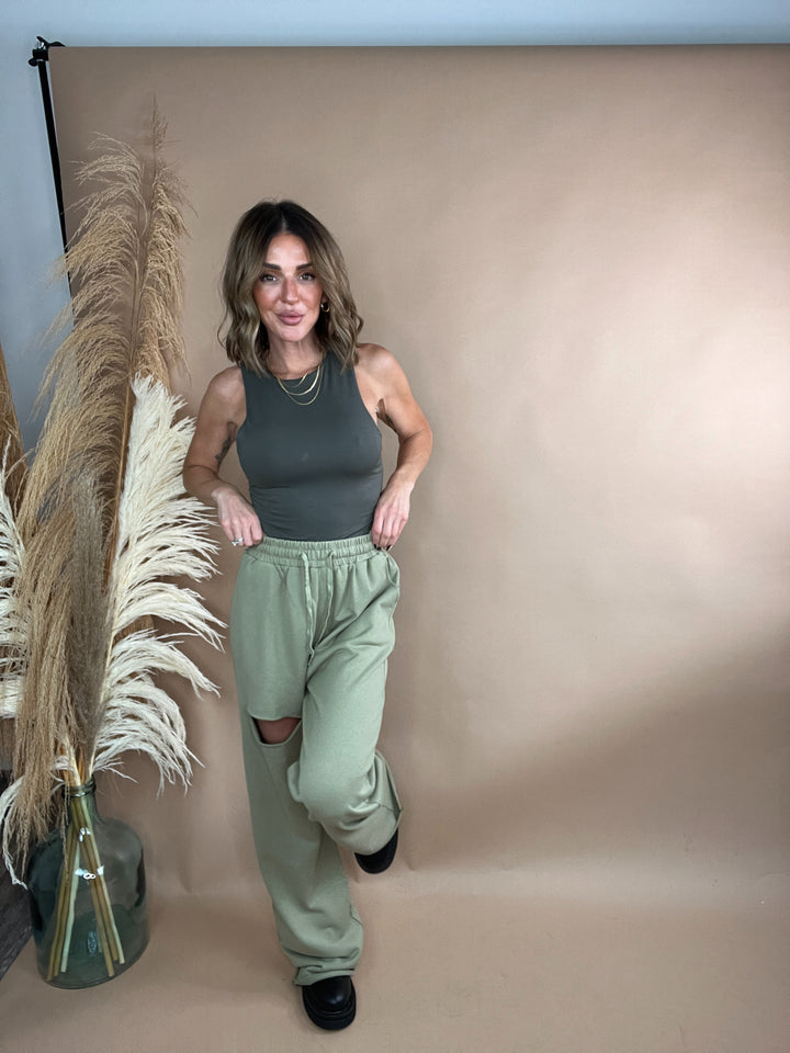 Knot Waist Wide Lounge Pants in Olive