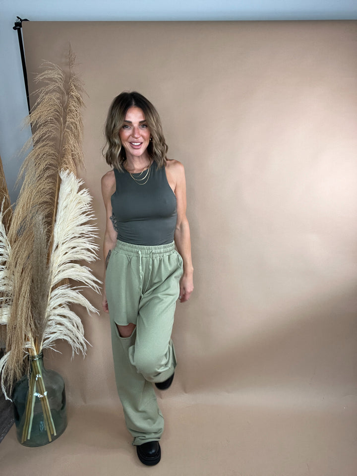 Knot Waist Wide Lounge Pants in Olive